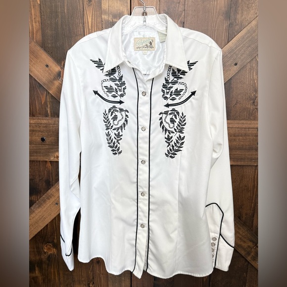 Roper Western Shirt Pearl Snaps White Black Embroidered Arrow Pocket Woman’s XL - Picture 1 of 8